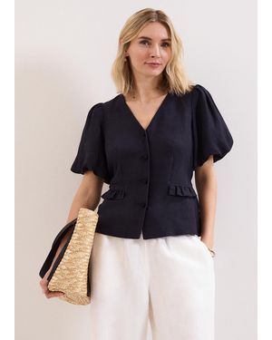 Phase Eight Audrey Linen Button Down Blouse - Blue