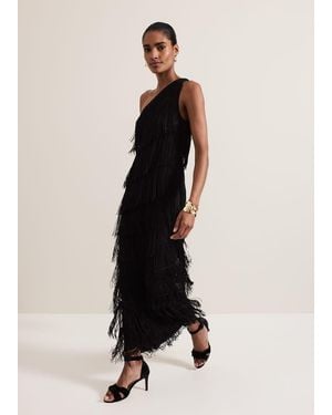 Phase Eight Otto One Shoulder Fringe Maxi Dress - Blue