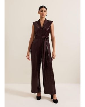 Phase Eight 's Ivey Burgundy Sequin Jumpsuit - Natural