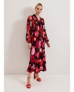 Phase Eight Eleni Floral Tie Neck Midi Dress - Red