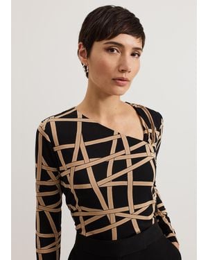 Phase Eight Lilah Asymmetric Ribbon Print Top - Black