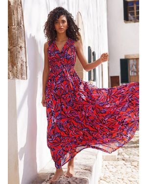 Phase Eight Athena Leaf Print Pleated Maxi Dress - Red