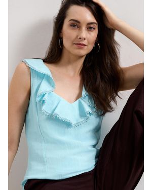 Phase Eight Rhona Ruffle Linen Blouse - Blue