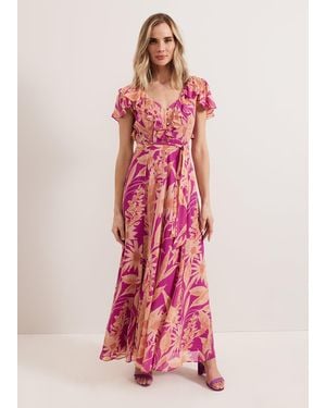 Phase Eight Dinara Printed Frill Detail Maxi Dress - Pink