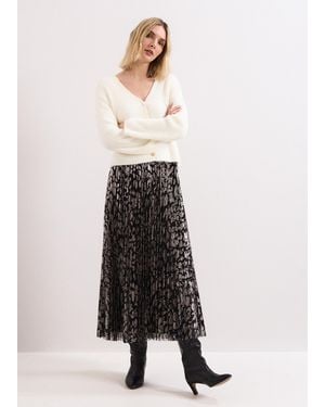 Phase Eight Edie Print Pleated Midi Skirt - Natural