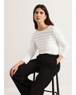 Phase Eight Indy Stripe Frill Texture Top - White