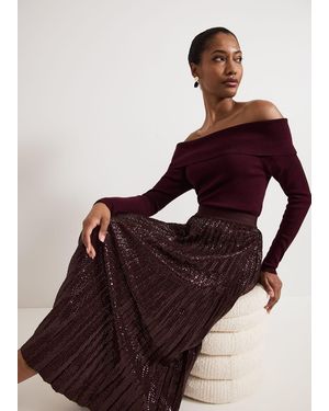 Phase Eight Alaina Sequin Pleated Skirt - Red