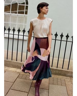 Phase Eight Elmina Abstract Print Pleated Skirt - Purple