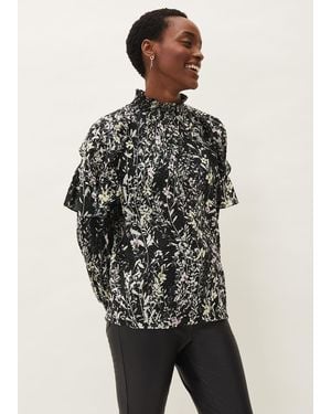 Phase Eight Daphne Floral Frill Blouse - Black