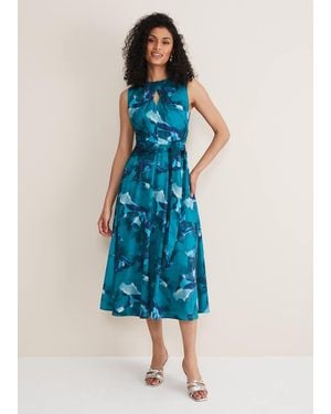 Phase Eight Corrin Butterfly Print Midi Dress - Blue