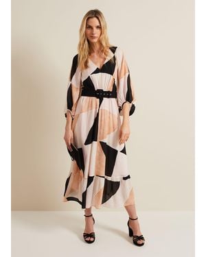 Phase Eight Sophia Colourblock Belted Midi Dress - Natural