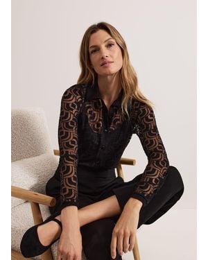 Phase Eight Vida Geo Burnout Top - Black