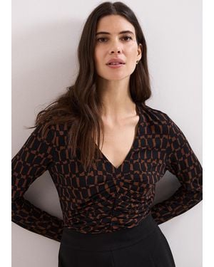Phase Eight Brooke Geo Pleat Front Long Sleeve Top - Black