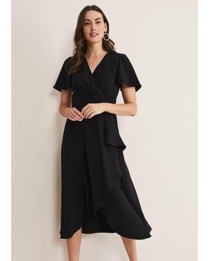 Phase Eight Julissa Ruffle Wrap Midi Dress - Black