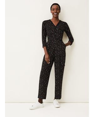 Phase Eight Anglia Ditsy Print Jersey Jumpsuit - Black