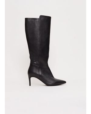 Phase Eight Leather Knee High Heeled Boot - Black