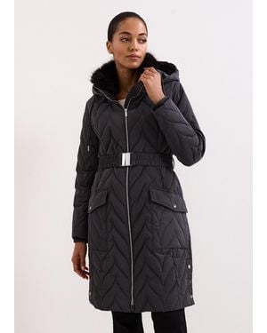 Phase Eight Petite Hollie Charcoal Midi Quilted Puffer - Black