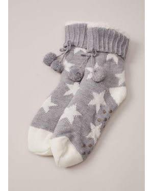 Phase Eight Knitted Star Slipper Socks - Grey