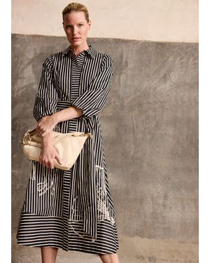 Phase Eight Corina Stripe Embroidered Midi Dress - Grey