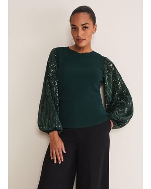Phase Eight Everley Sequin Sleeve Top - Green