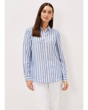 Phase Eight Hannah Linen Stripe Blouse - Blue
