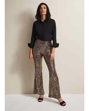 Phase Eight Karmia Sequin Flared Trousers - Natural