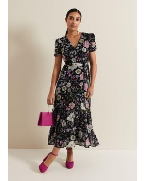 Phase Eight Petite Azalea Print Fil Coupe Dress - Natural