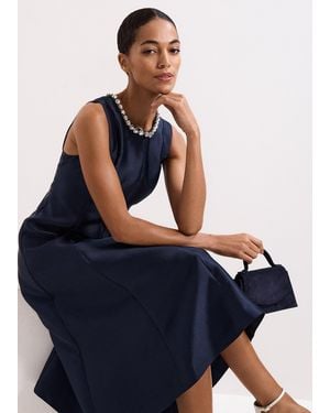 Phase Eight Judy Satin Twill Jewelled Dress - Blue