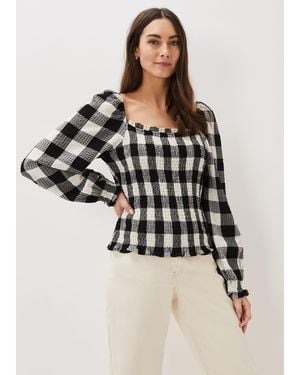 Phase Eight Esty Gingham Square Neck Blouse - White