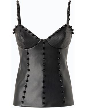 Pinko Leather-Effect Bustier Top With Decorative Beads - Black
