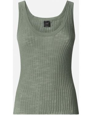 Pinko Ribbed Vest Top With Logo - Green