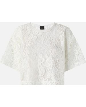 Pinko Cropped Lace T-Shirt - White