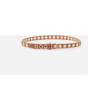Pinko Leather Belt With Jewel Eyelets, 2Cm - White