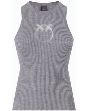 Pinko Ribbed Top With Sheer Love Birds Logo - Gray