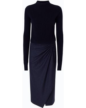Pinko Wool Midi Dress With Pinstriped Skirt - Blue