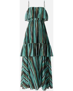 Pinko Long Muslin Dress With Brushed Striped Print - Green