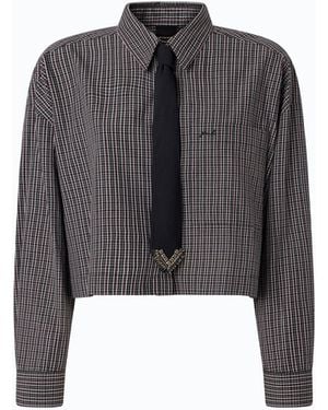 Pinko Camisa Corta A Cuadros Con Corbata - Gris