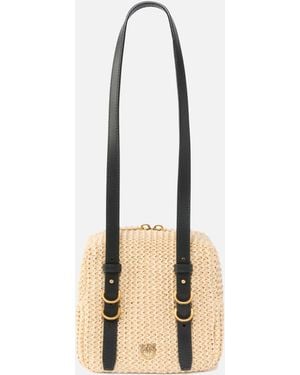Pinko Raffia And Leather Shoulder Bag - Natural