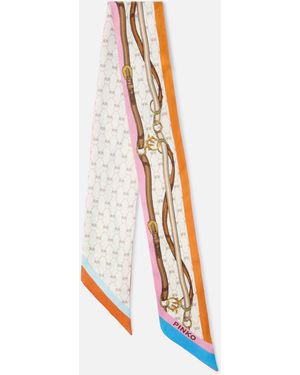 Pinko Thin Scarf With Multicolored Print - White