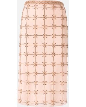 Pinko Mesh Calf-Length Skirt With Crystals - Pink