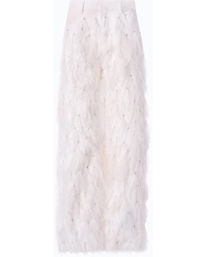 Pinko Wide-Leg Pants With Feathers And Rhinestones - White