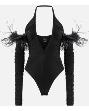 Pinko Bodysuit With Feathers - Black