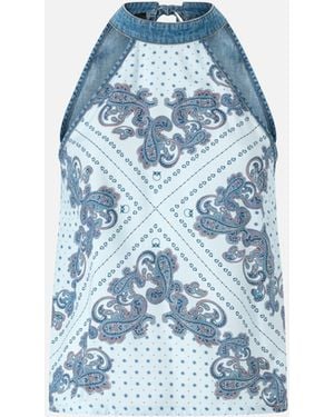 Pinko Denim Top With Scarf Print - Blue