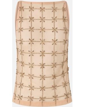 Pinko Sleeveless Tulle Top With Crystals - Natural