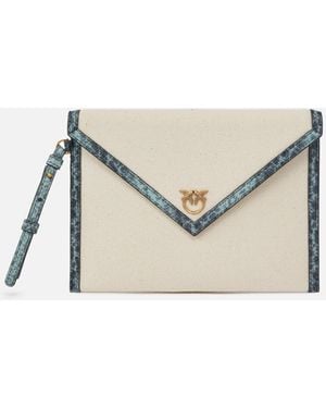 Pinko Bolso De Mano De Lona Con Ribetes De Piel Estampada - Neutro