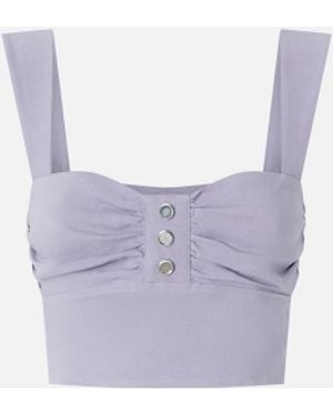 Pinko Buttoned Linen Crop Top - Purple