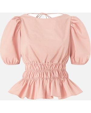 Pinko Cropped Top With Ruffles And Open Back - Pink