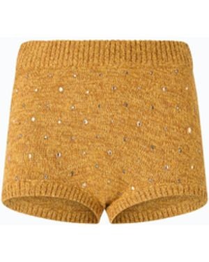 Pinko Fully Rhinestoned Wool-Blend Shorts - White