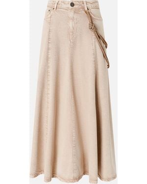 Pinko Denim Midi Skirt With Jewel Cord - Natural