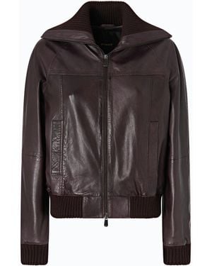 Pinko Leather Bomber Jacket With Fold-Down Collar - Black